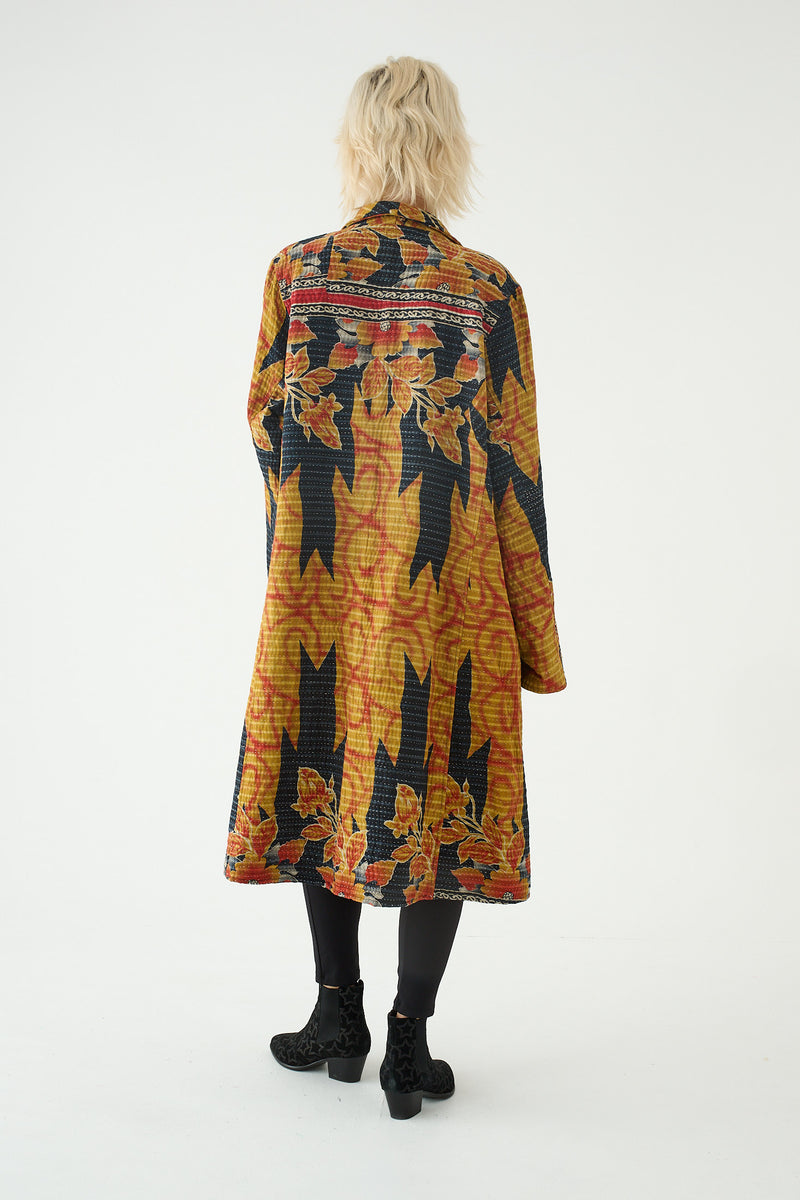 Repurposed Quilted Kantha Coat Orange 009