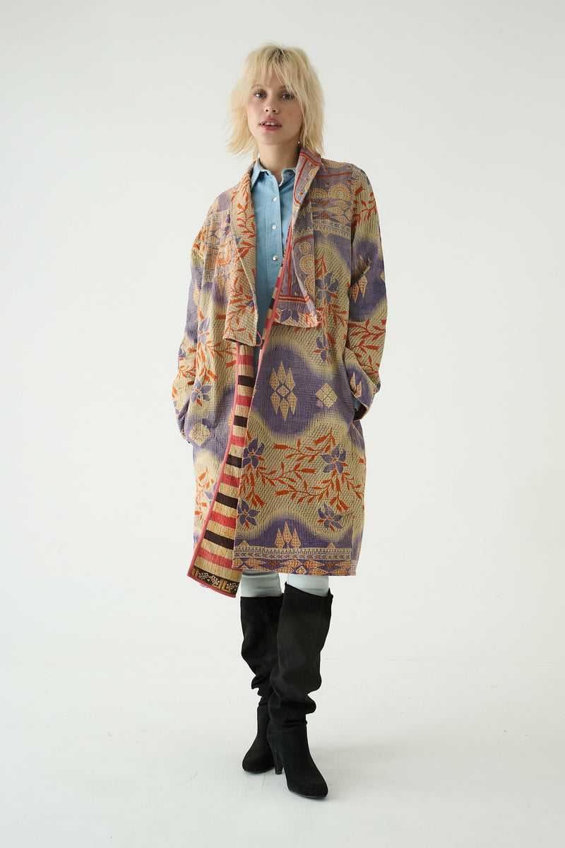 Repurposed Quilted Kantha Coat Yellow 018
