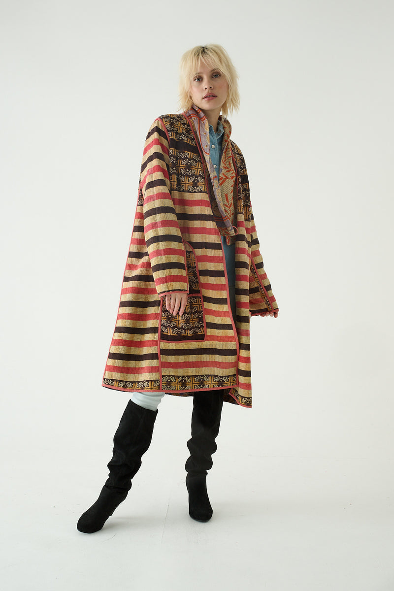 Repurposed Quilted Kantha Coat Yellow 018