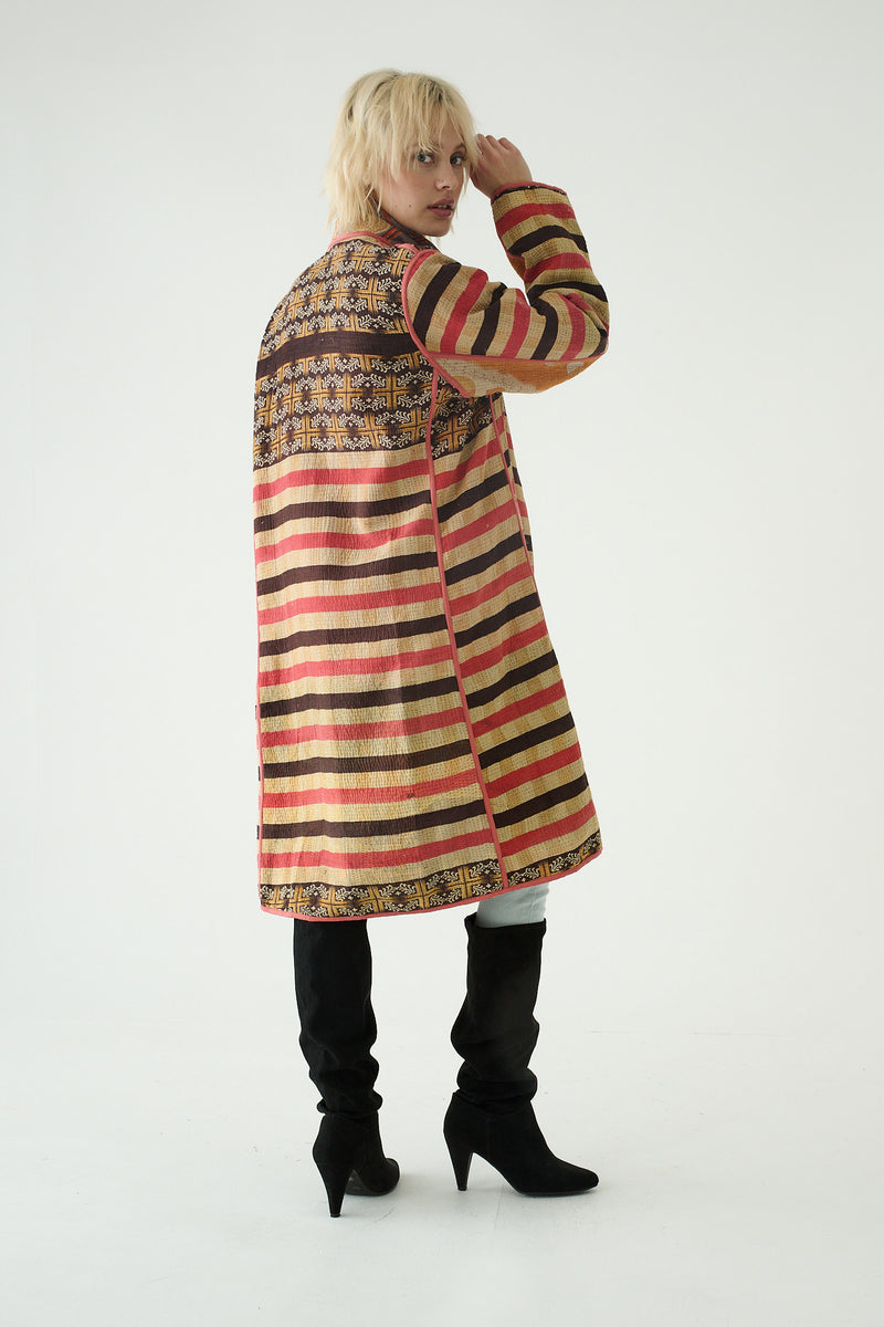 Repurposed Quilted Kantha Coat Yellow 018