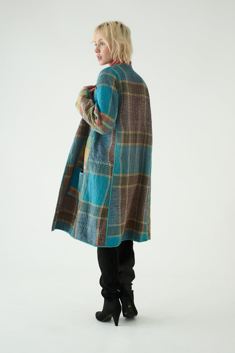 Repurposed Quilted Kantha Coat Red 011