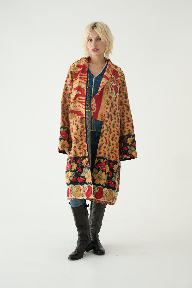 Repurposed Quilted Kantha Coat Soft Gold 022