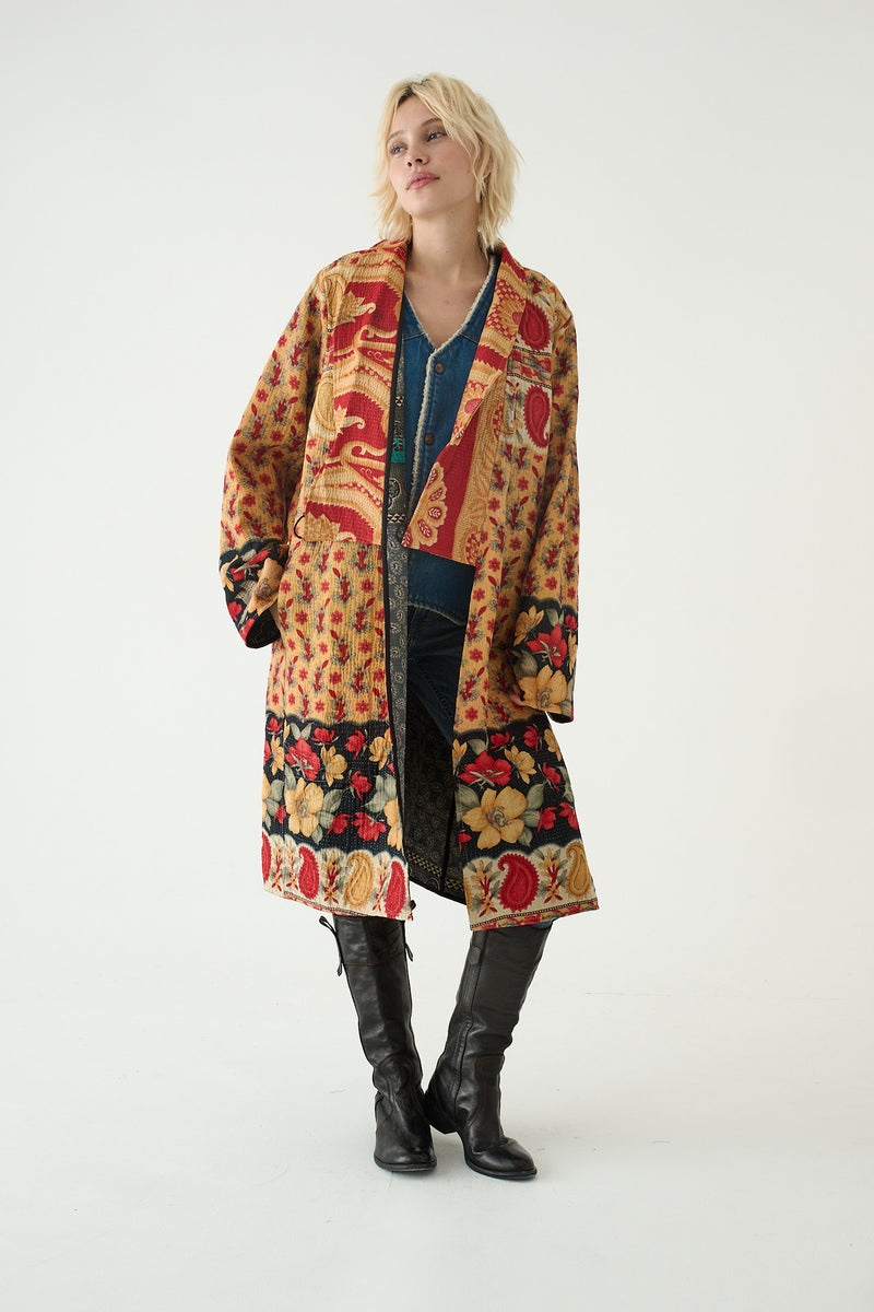 Repurposed Quilted Kantha Coat Soft Gold 022