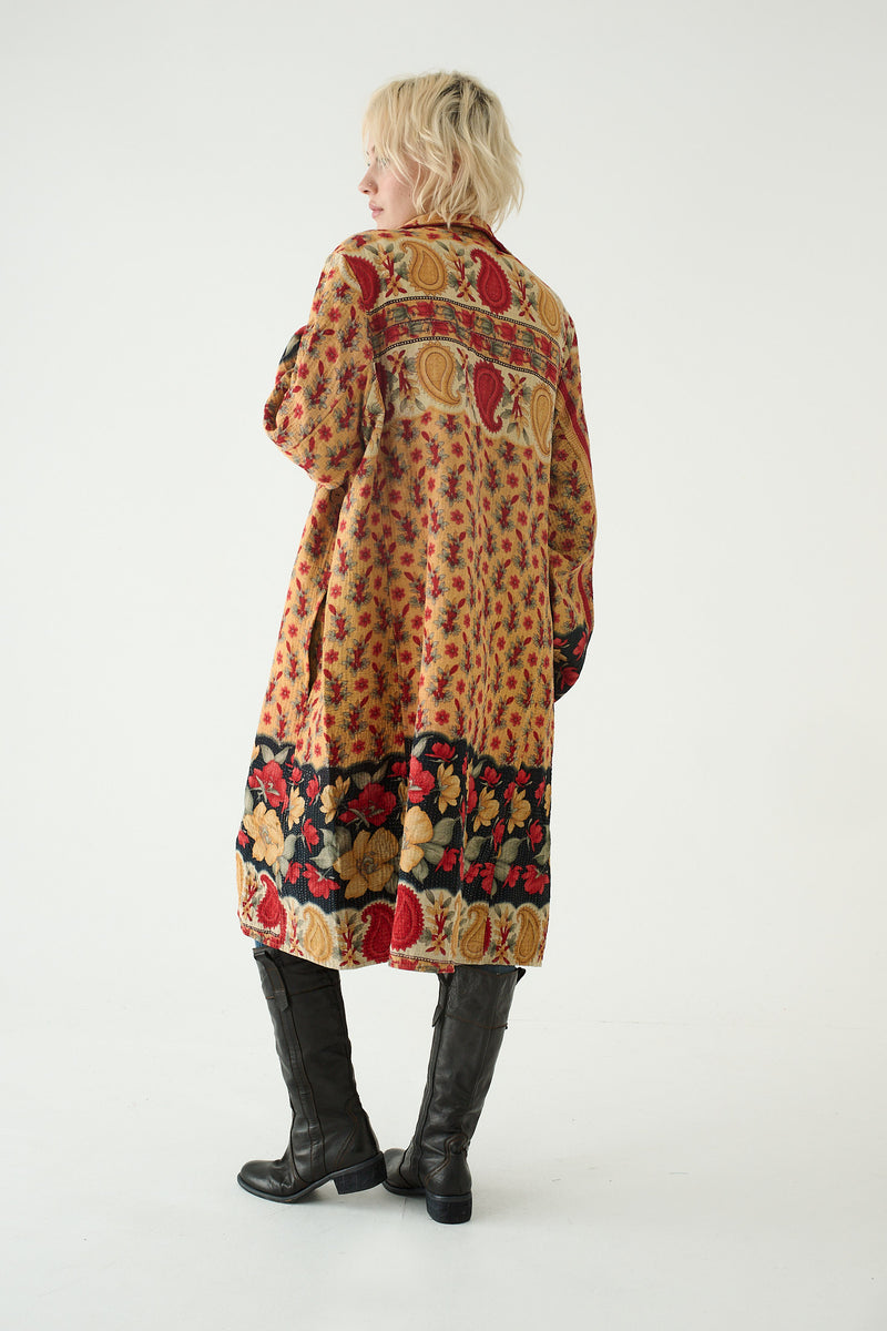 Repurposed Quilted Kantha Coat Soft Gold 022
