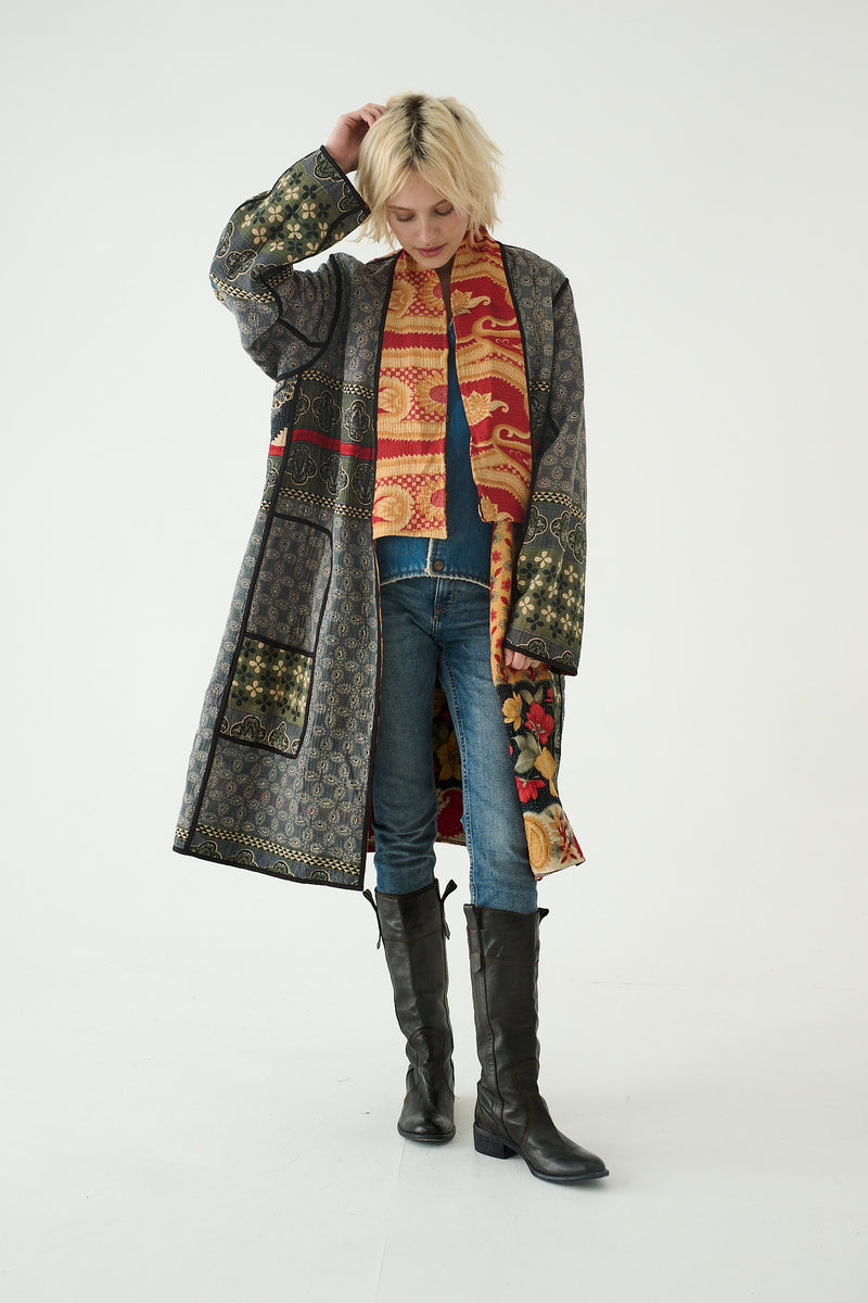 Repurposed Quilted Kantha Coat Soft Gold 022