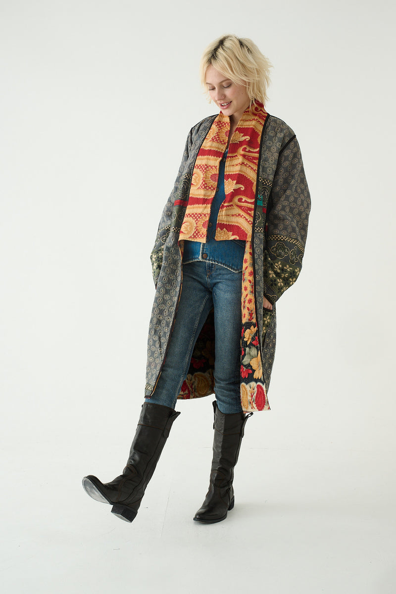 Repurposed Quilted Kantha Coat Soft Gold 022
