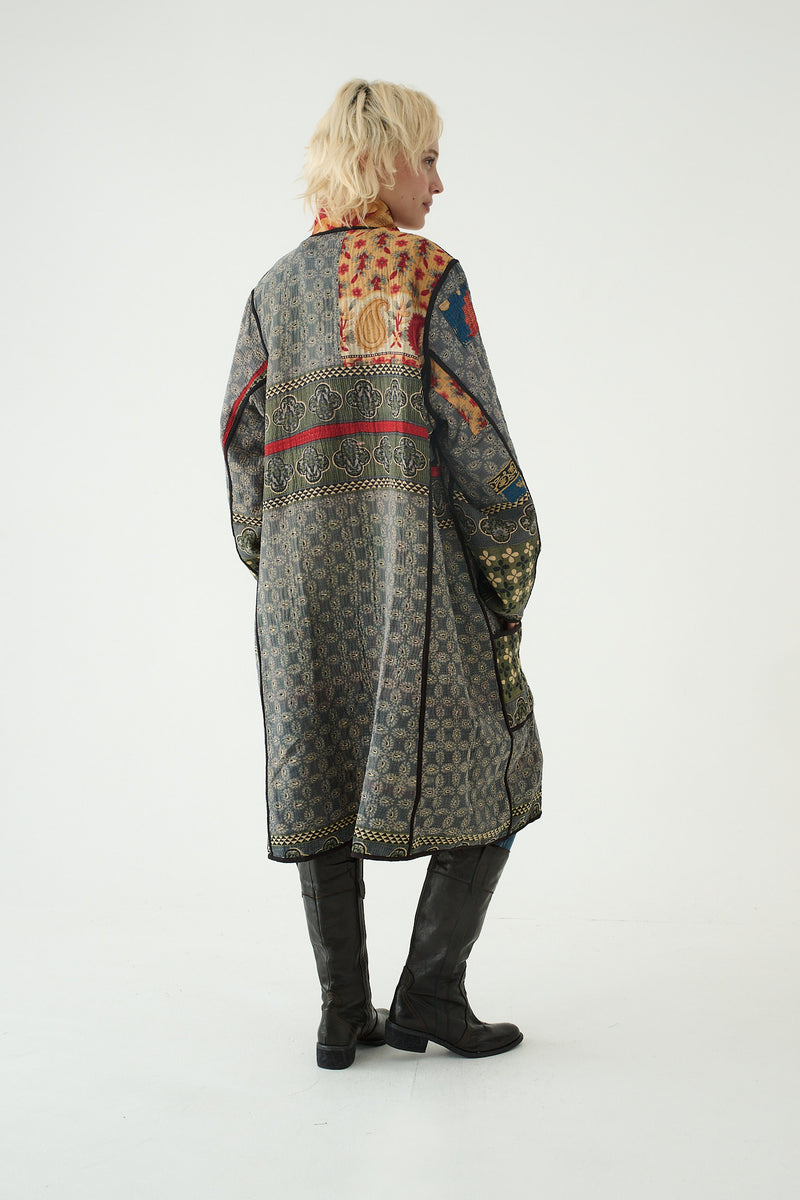 Repurposed Quilted Kantha Coat Soft Gold 022