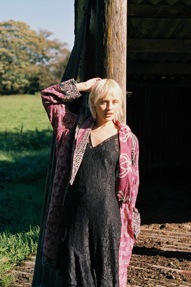 Repurposed Quilted Kantha Coat Red 010