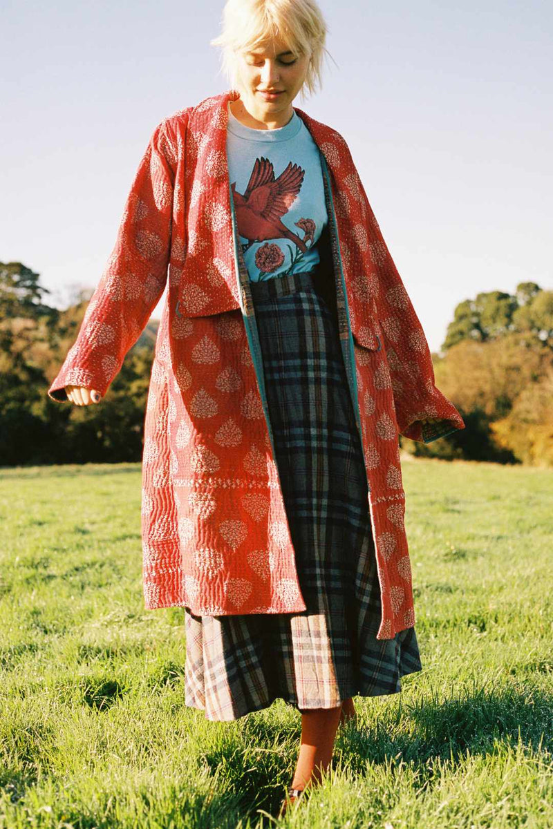 Repurposed Quilted Kantha Coat Red 011