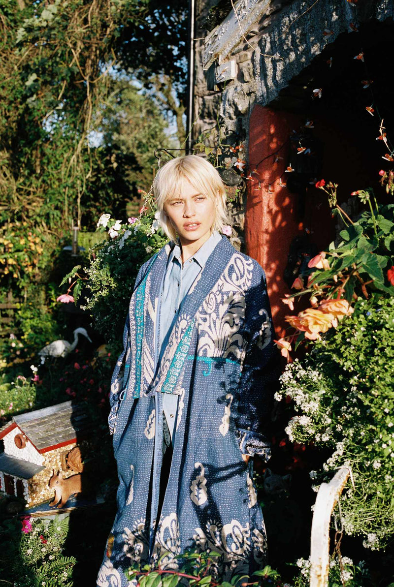 Repurposed Quilted Kantha Coat Blue 005