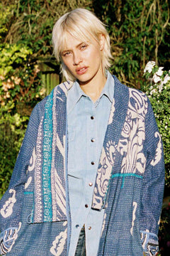 Repurposed Quilted Kantha Coat Blue 005