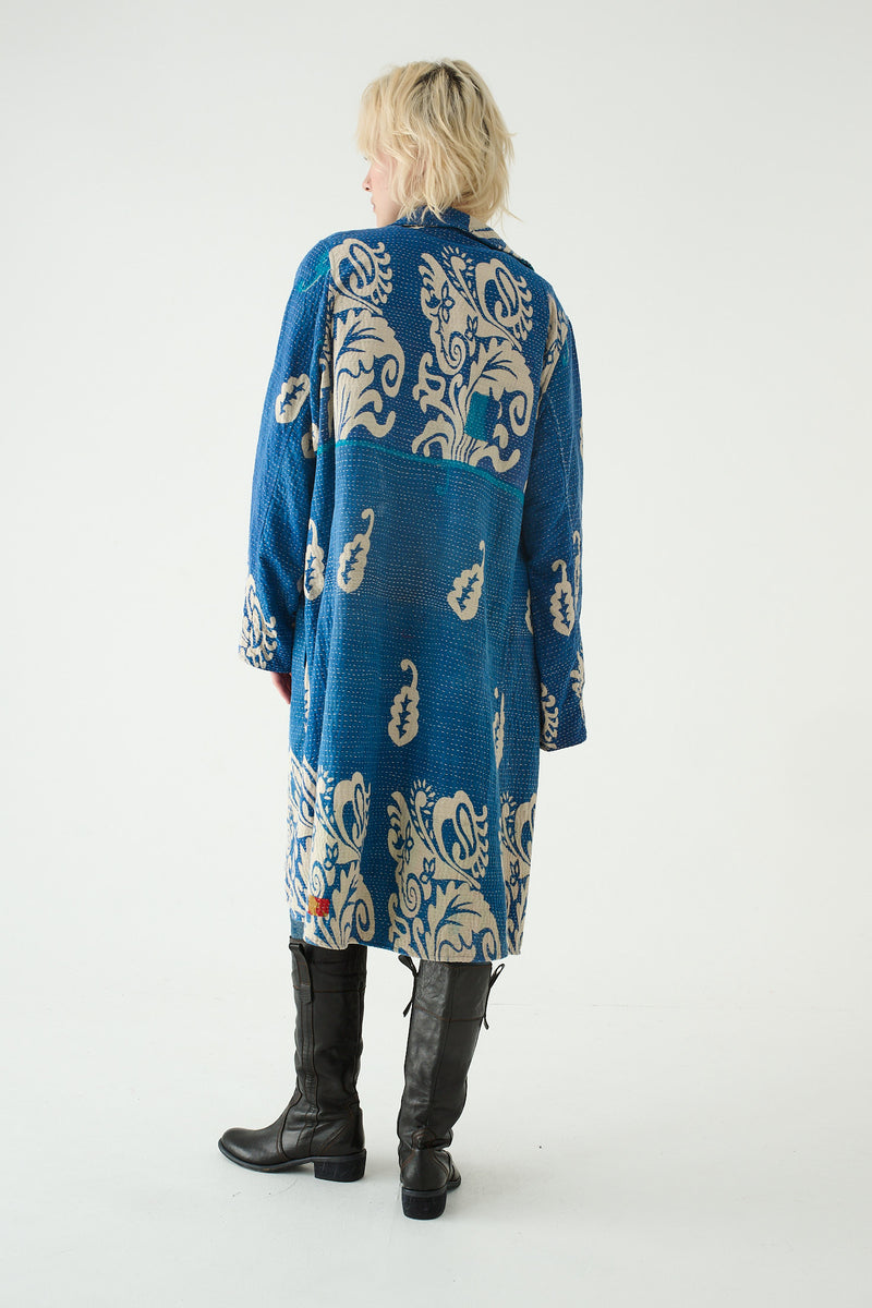 Repurposed Quilted Kantha Coat Blue 005