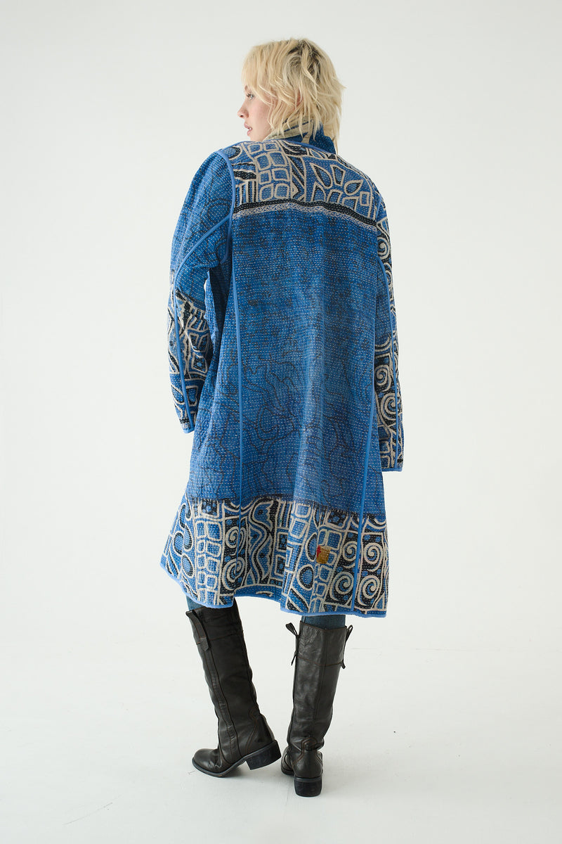 Repurposed Quilted Kantha Coat Blue 005
