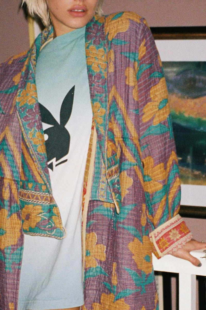 Repurposed Quilted Kantha Coat Multicolour 008