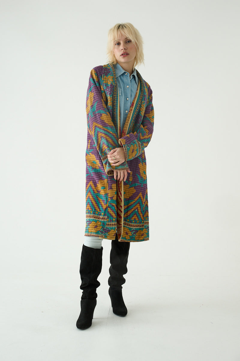 Repurposed Quilted Kantha Coat Multicolour 008