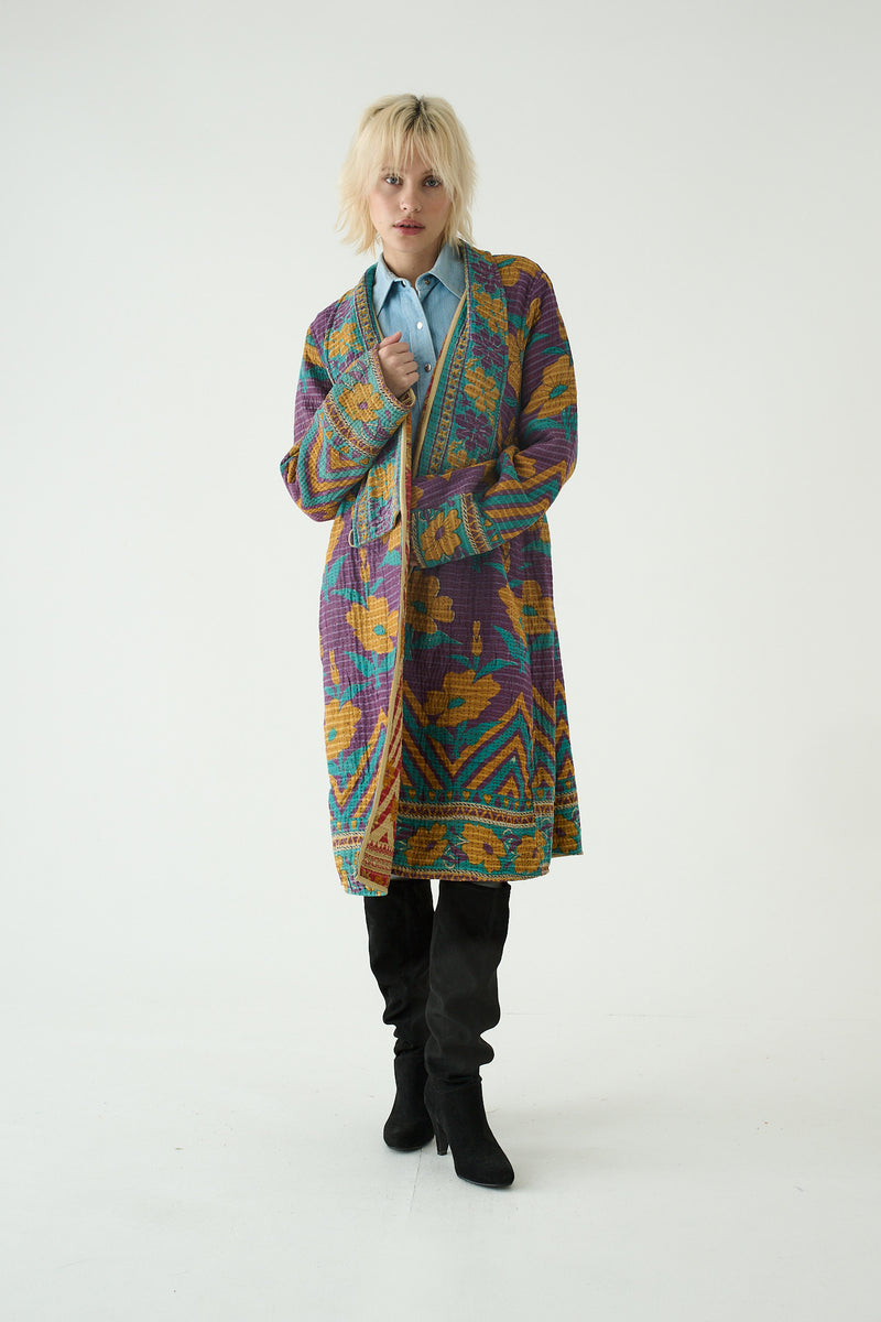 Repurposed Quilted Kantha Coat Multicolour 008