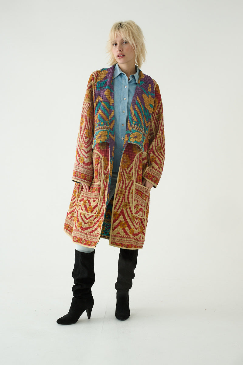 Repurposed Quilted Kantha Coat Multicolour 008