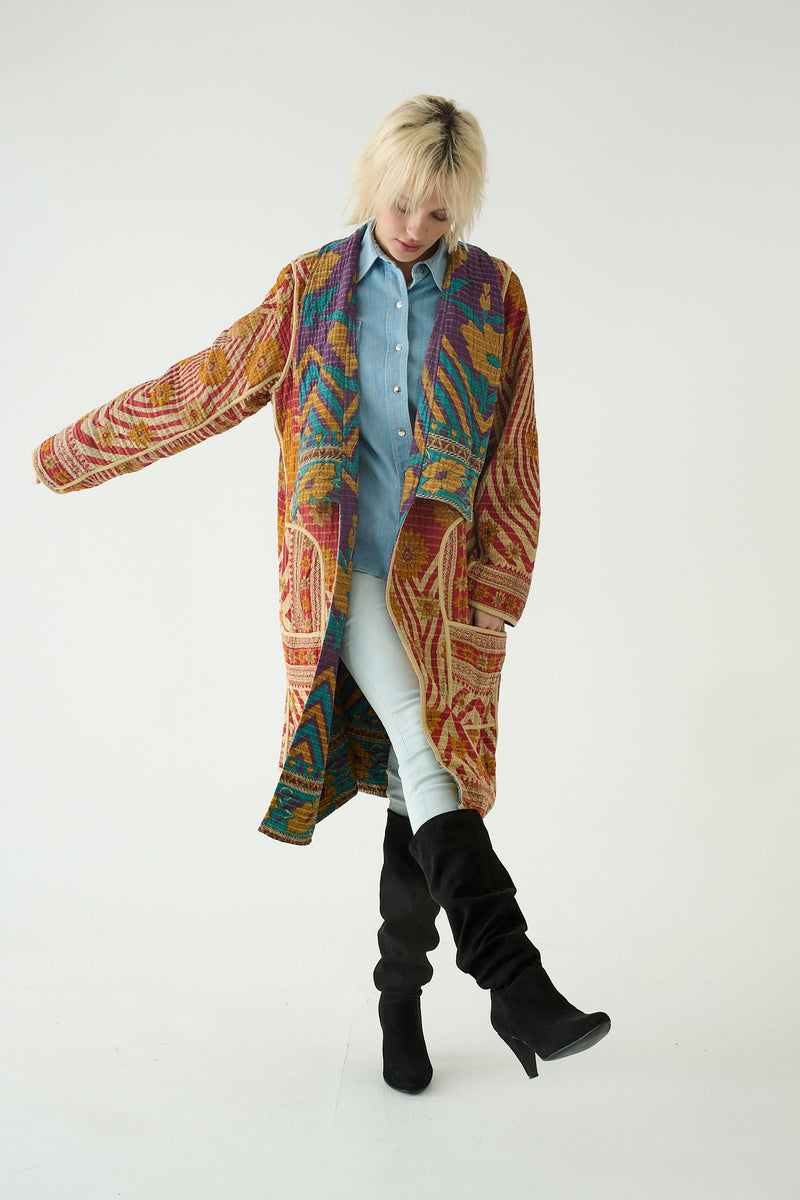 Repurposed Quilted Kantha Coat Multicolour 008