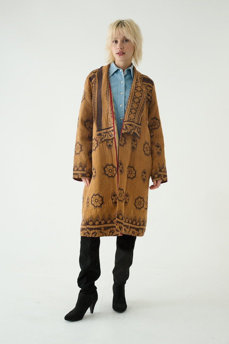 Repurposed Quilted Kantha Coat Natural 013