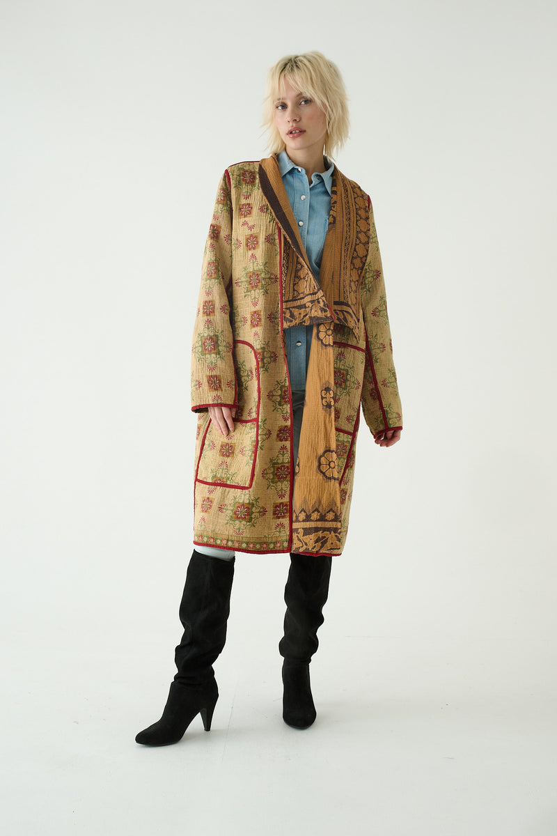 Repurposed Quilted Kantha Coat Natural 013