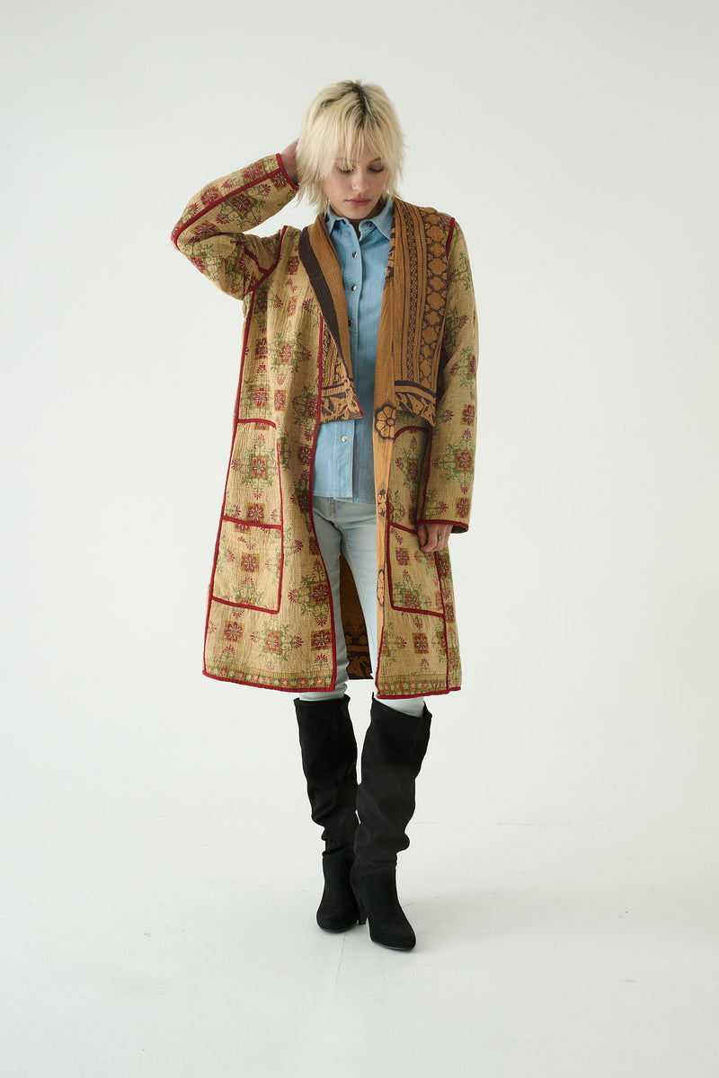 Repurposed Quilted Kantha Coat Natural 013
