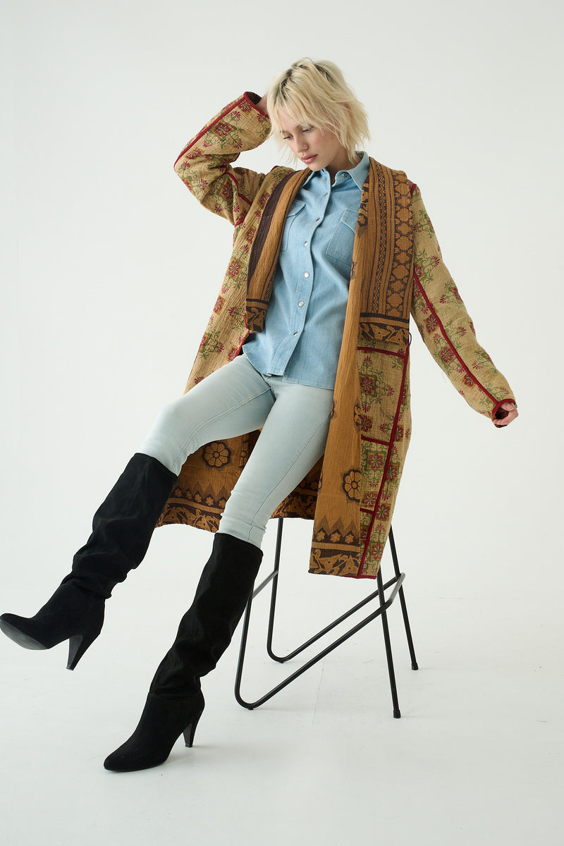 Repurposed Quilted Kantha Coat Natural 013