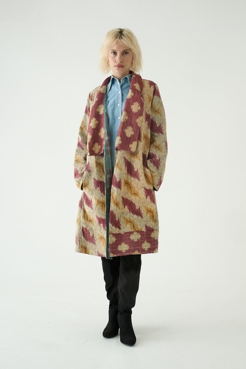 Repurposed Quilted Kantha Coat Pink 014