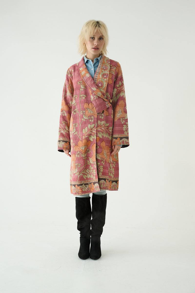 Repurposed Quilted Kantha Coat Pink 020