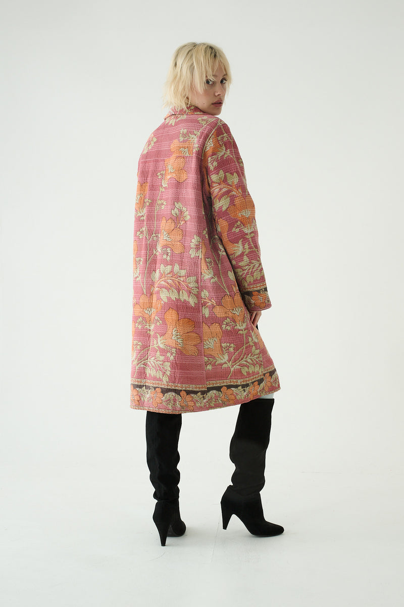 Repurposed Quilted Kantha Coat Pink 020