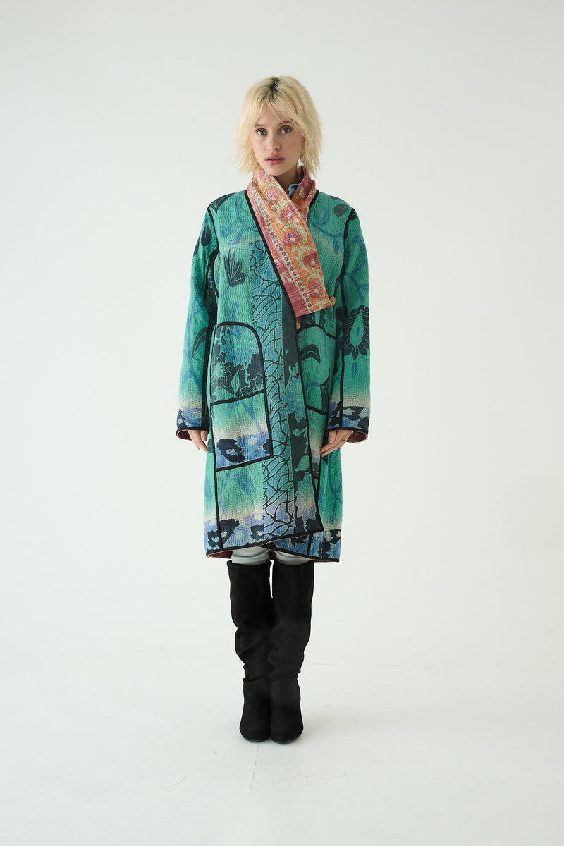 Repurposed Quilted Kantha Coat Pink 020