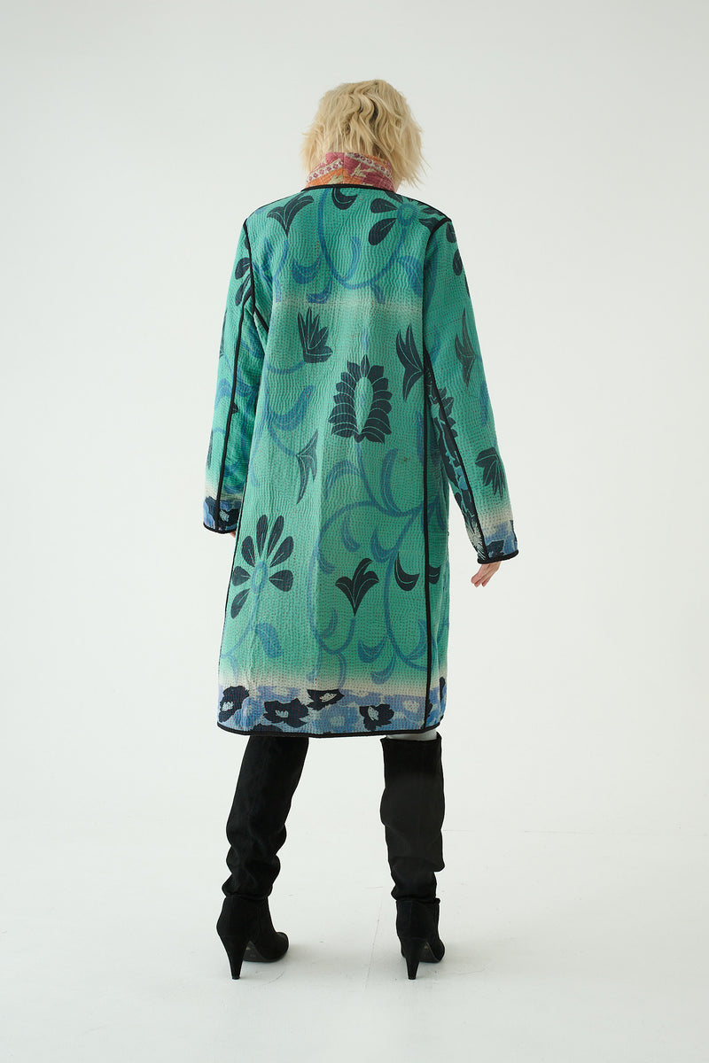 Repurposed Quilted Kantha Coat Pink 020