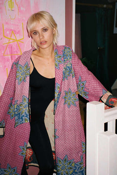 Repurposed Quilted Kantha Coat Pink 002