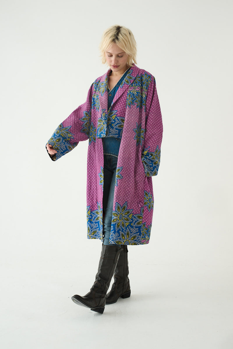 Repurposed Quilted Kantha Coat Pink 002