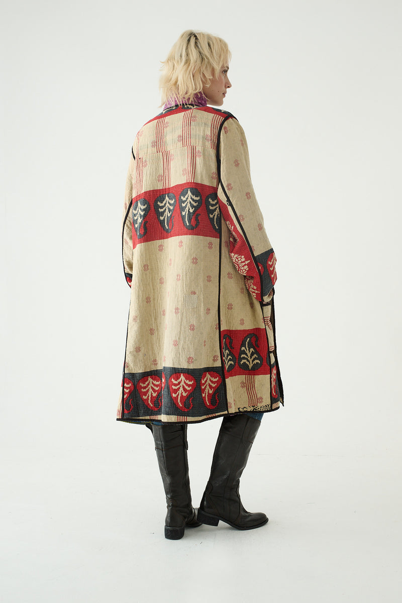 Repurposed Quilted Kantha Coat Pink 002