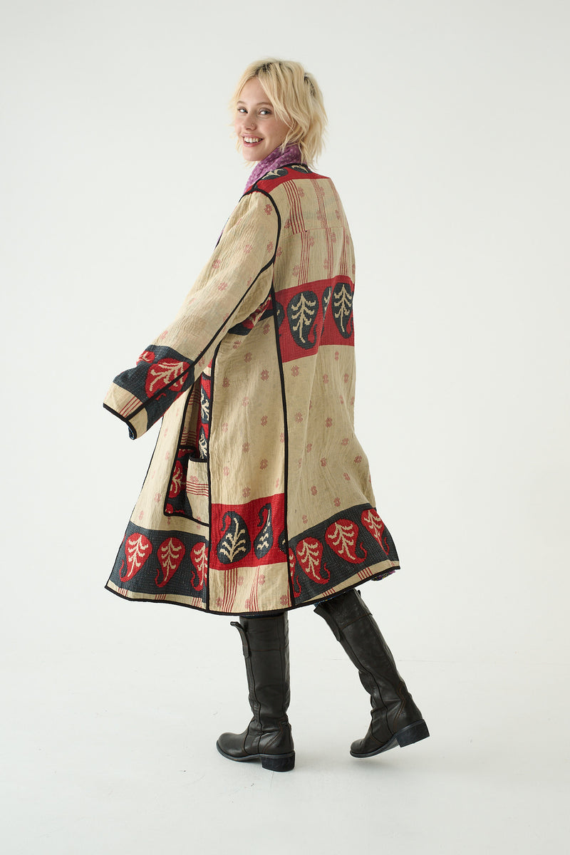 Repurposed Quilted Kantha Coat Pink 002