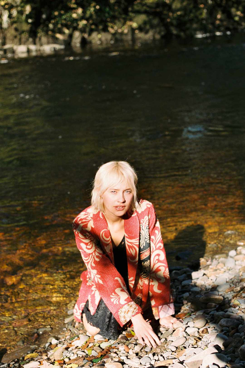 Repurposed Quilted Kantha Coat Red 003