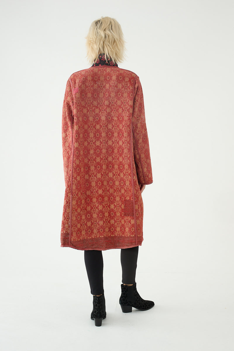 Repurposed Quilted Kantha Coat Red 007