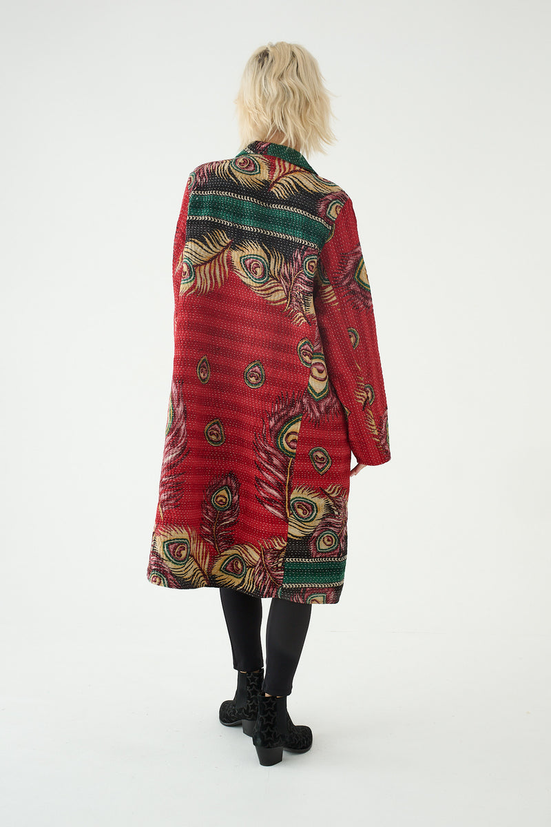 Repurposed Quilted Kantha Coat Red 024