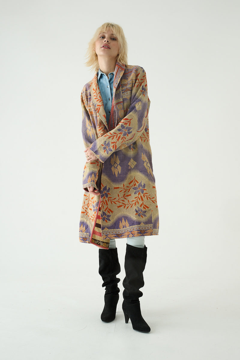 Repurposed Quilted Kantha Coat Yellow 018