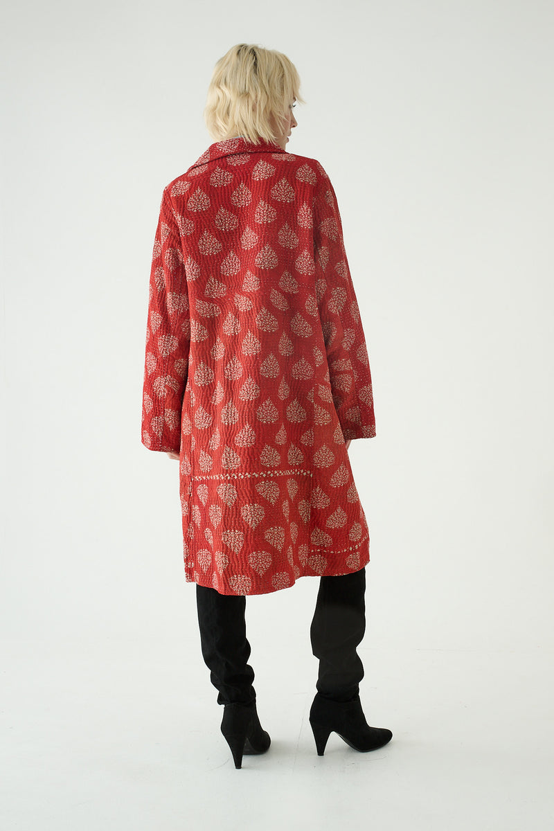 Repurposed Quilted Kantha Coat Red 011