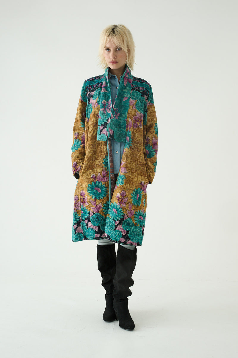 Repurposed Quilted Kantha Coat Turquoise 015