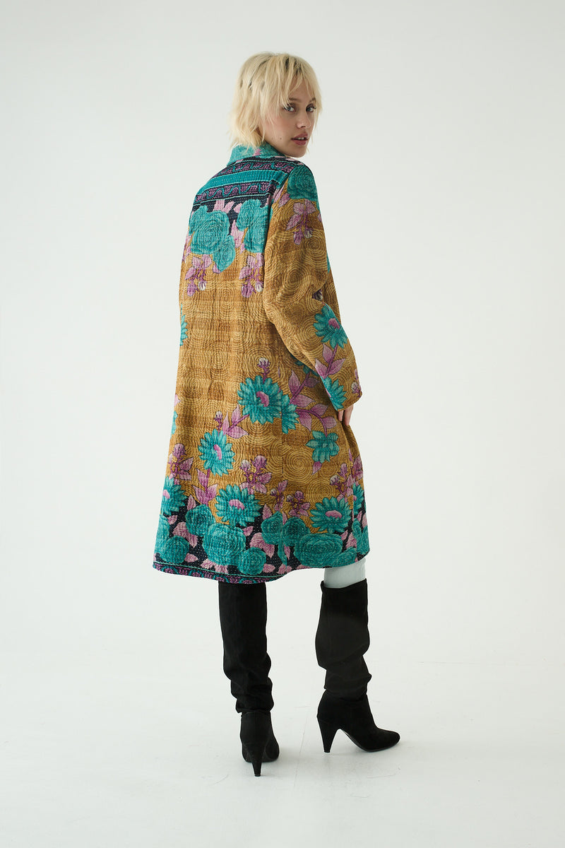 Repurposed Quilted Kantha Coat Turquoise 015