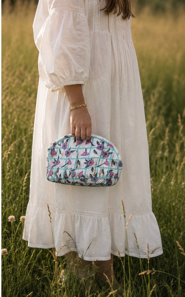 Everyday Wash Bag Maxi - Mint - Meadow Check 02