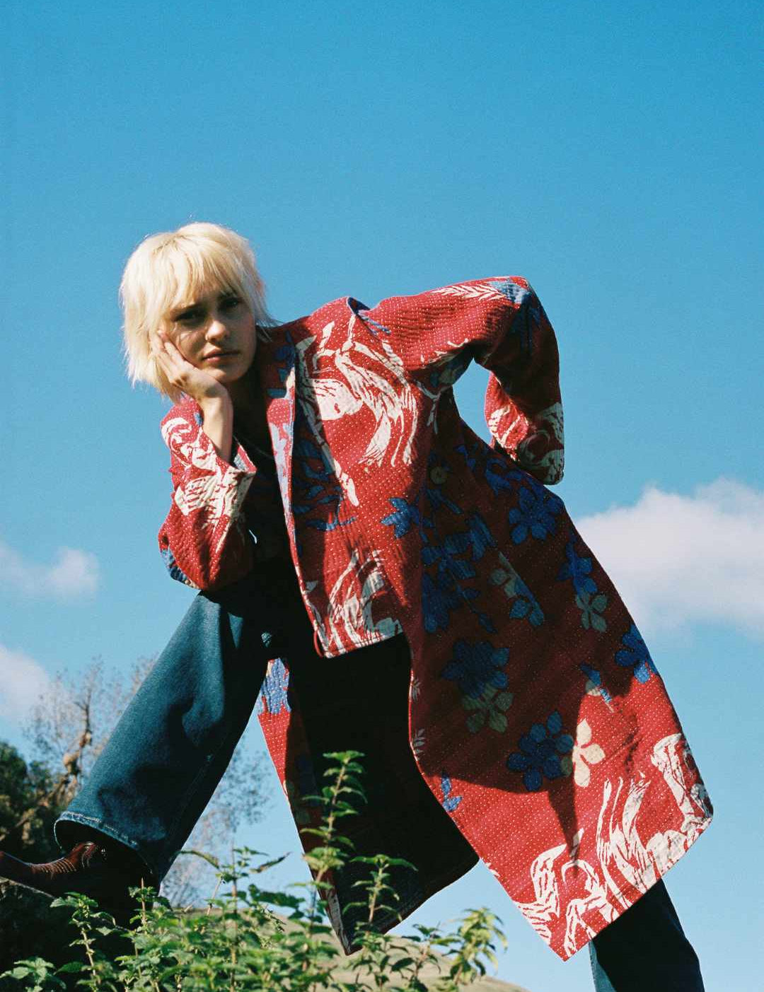 Repurposed Quilted Kantha Coat Red 001