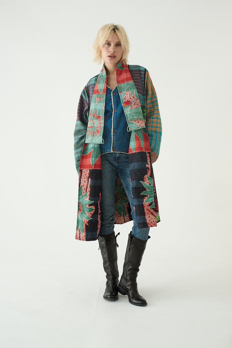 Repurposed Quilted Kantha Coat Multicolour 004