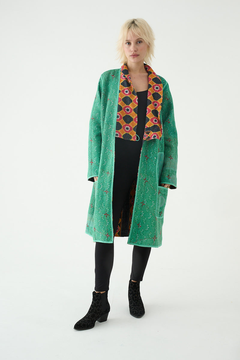 Repurposed Quilted Kantha Coat Multicolour 017