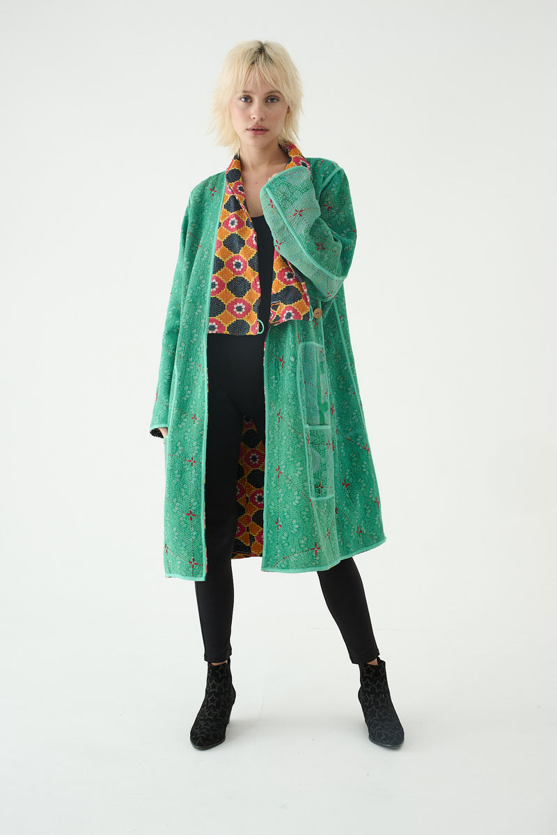 Repurposed Quilted Kantha Coat Multicolour 017