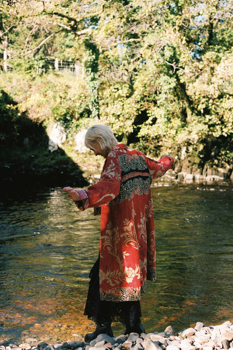 Repurposed Quilted Kantha Coat Red 003