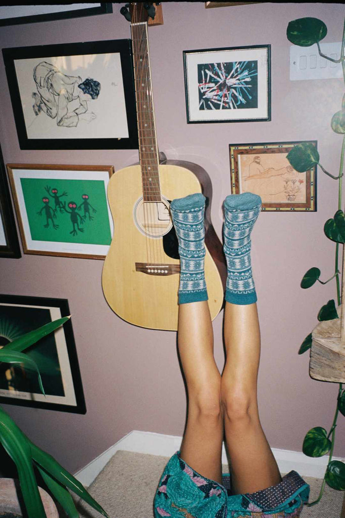 Wool Jacquard Socks Soft Teal