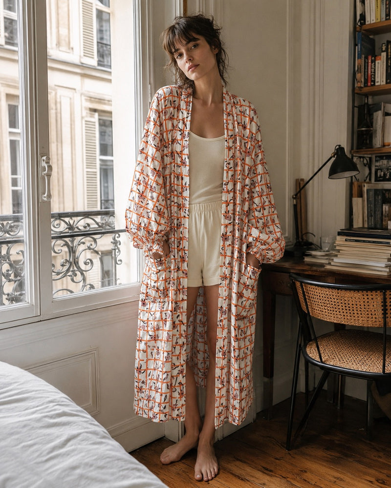 Everyday Robe - Apricot - Meadow Check 02